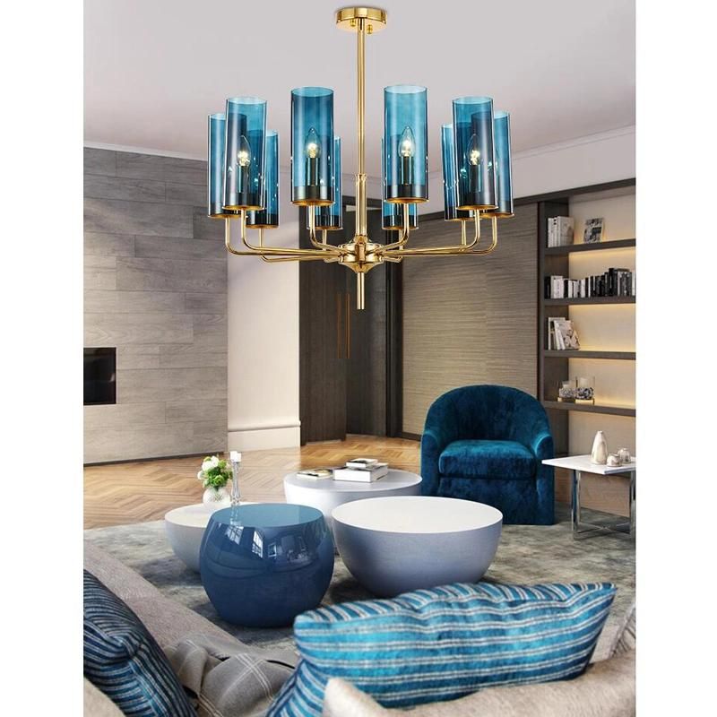 Contemporary Creative Artist Design Blue Glass Copper Pendant Lamp Indoor Home Decorative Lighting