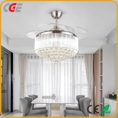 42 Inch Retractable Remote Control Bladeless Crystal Ceiling Fan with LED Lights
