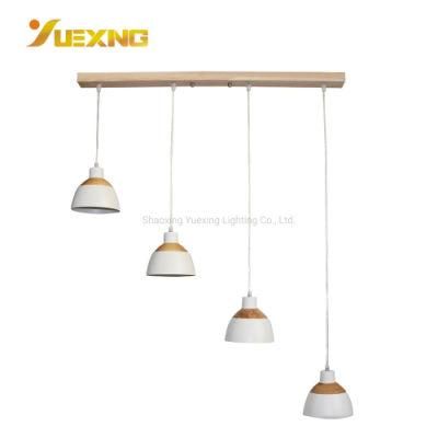New Arrival 4*Max60W Wooden White Iron Ceiling 4-Light Bulb Light E27 LED Night Pendant Light