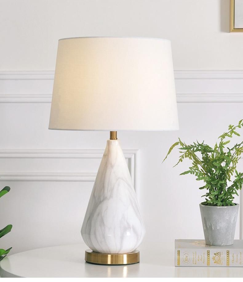 Nordic EU Style Hotel Villa Girl Room Bedroom Living Room Desk Reading Light White Ceramic with Fabric Table Lamp