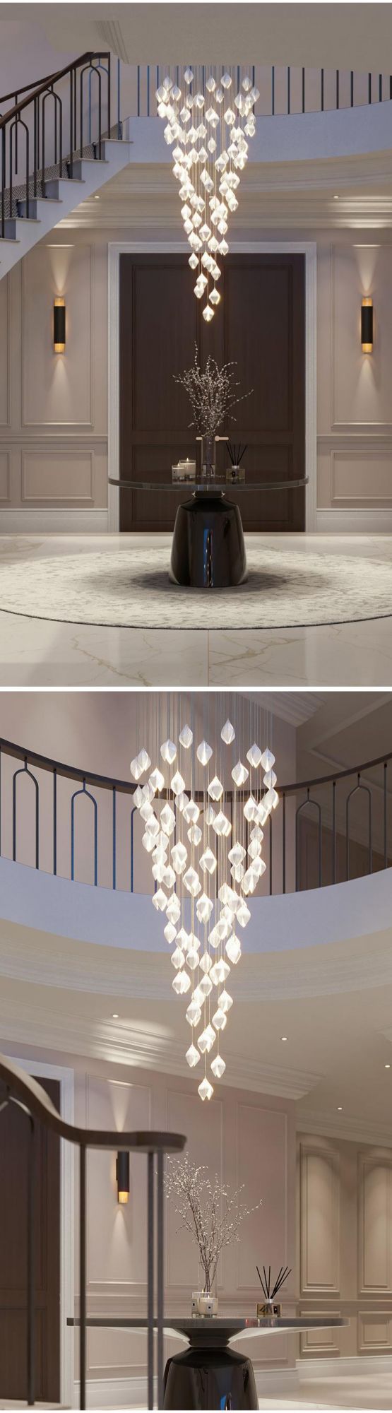White Flower Shape Decoration Luxury Commercial Center Long Staircase Custom LED Chandelier
