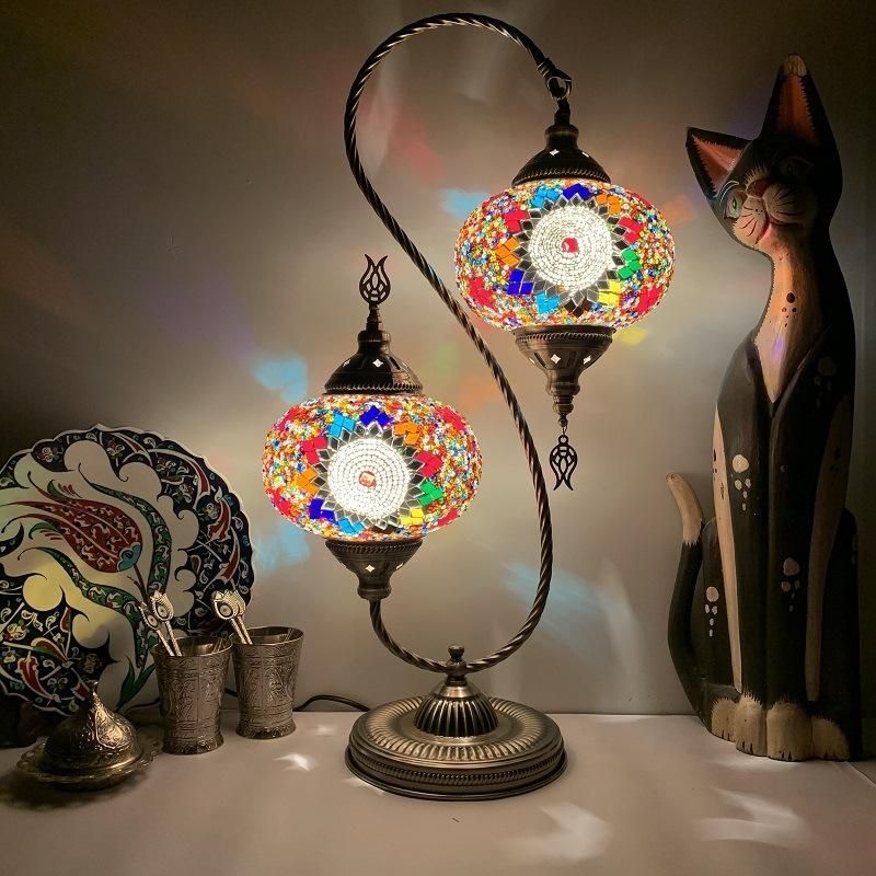 Retro Decor Turkish Lamp Colorful Cup Battery Powered Stained Glass Mediterranean Lamp (WH-VTB-22)