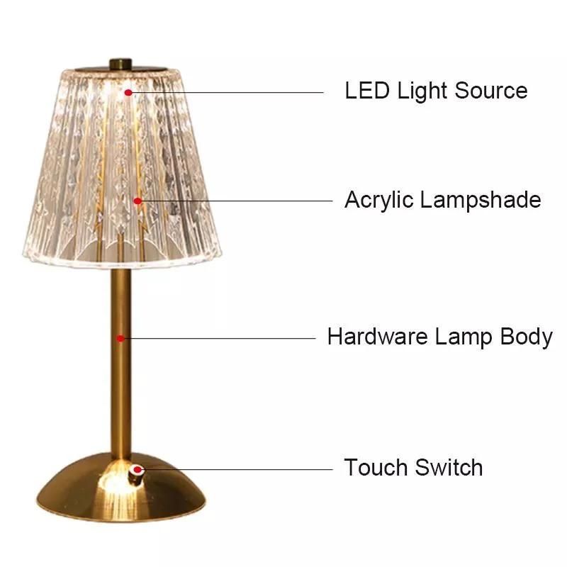 Diamond Crystal Lamp Decorative Lamp Bedroom Eye Protector Touch Bedside Night Lamp Creative Bar Charging Atmosphere Lamp