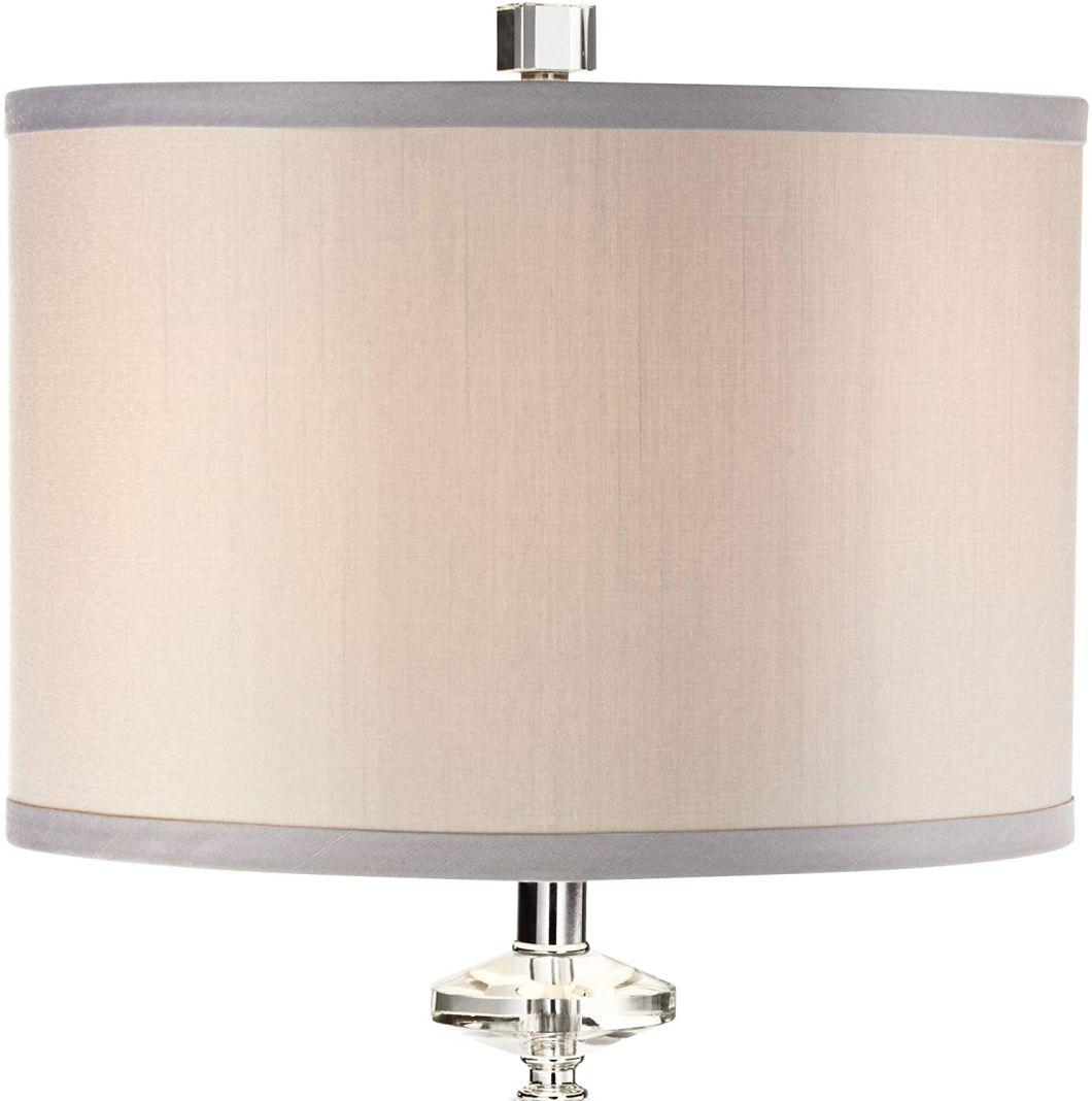 Modern Contemporary Luxury Style Table Lamps Set of 2 Clear Crystal Column Gray Drum Shade for Living Room Bedroom House Bedside Nightstand Home Office Reading