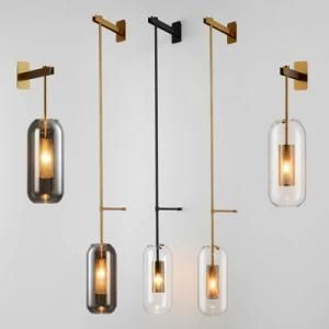 Decoration Indoor Modern Fancy Glass Wall Lamp for Hotel, Living Room Plated Brass Glass Wall Sconce