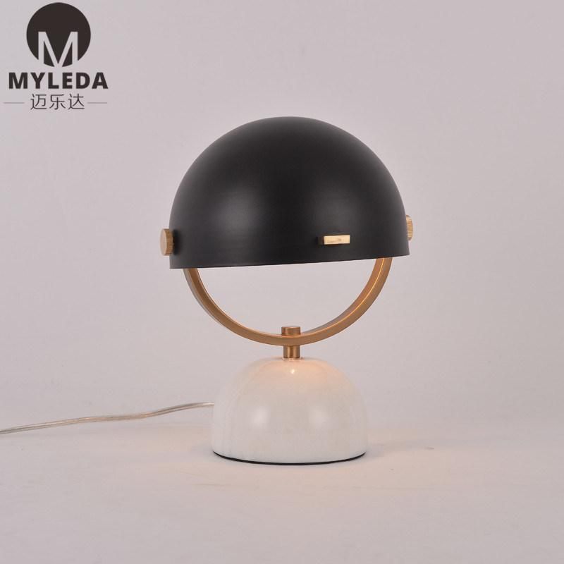 Living Room Metal Post Modern Marble Table Lamp Light with Antique Brass Color and Adjustable Lamp Shade