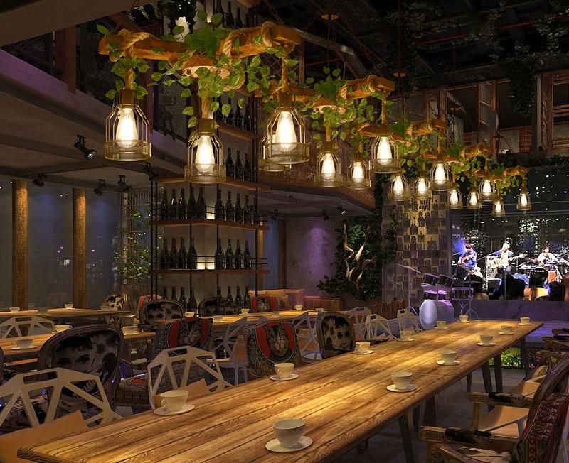 Retro Industrial Style Twine Chandelier Coffee Shop Green Plant Creative Personality Barbecue Garden Hanging Lamp (WH-VP-157)