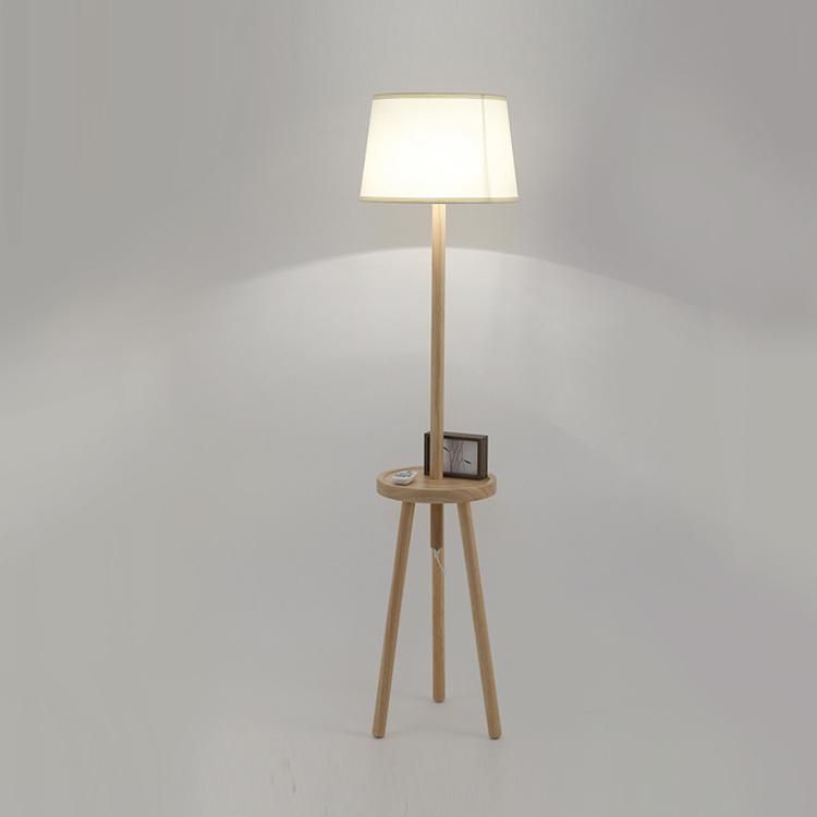 Tripod Wooden Fabric Lampshade Floor Lamp Living-Room Bedroom Lighting