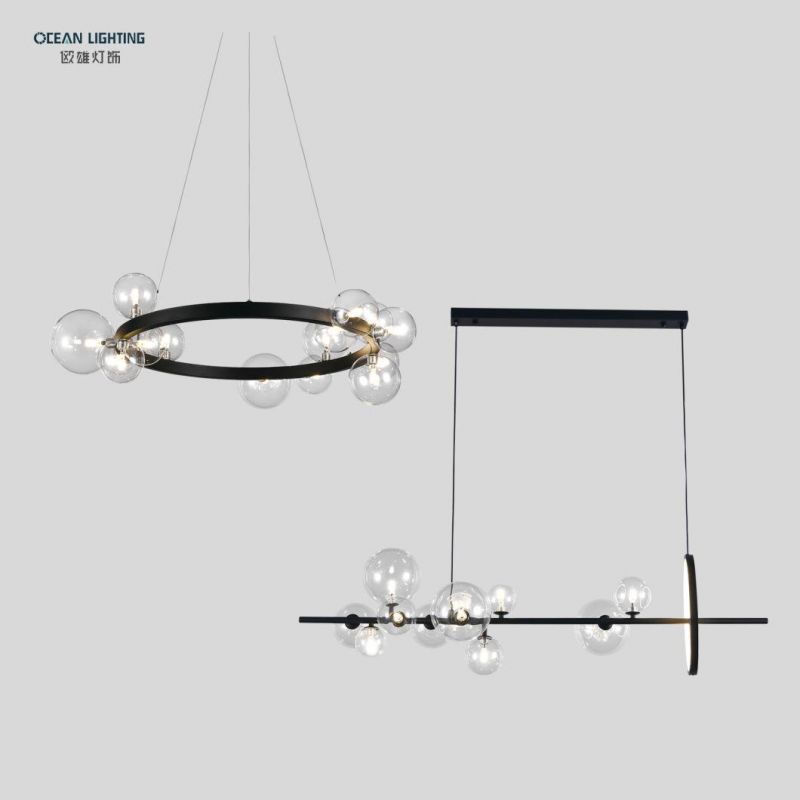 Indoor Ocean Lamp Living Room Modern Iron Black Glass G9 Bulbs Chandelier Pendant Lighting