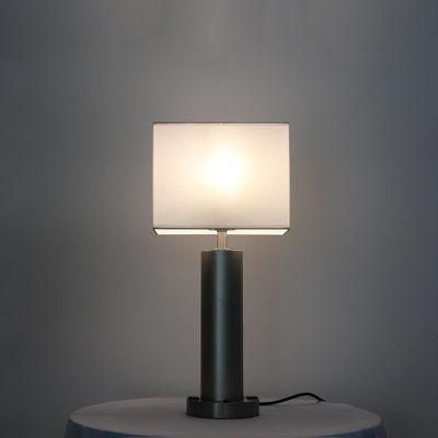 Metal Base in Stain Nickel Finish and White Fabric Shade Table Lamp.
