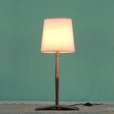 Metal Lamp Body in Copper Finish and White Fabric Lamp Shade Table Lamp.