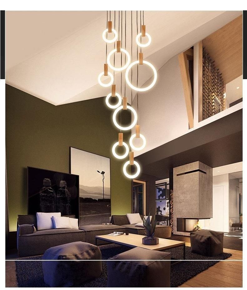 LED Lighting Pendant Lamp Circle Wood Design Chandelier Modern Lamp