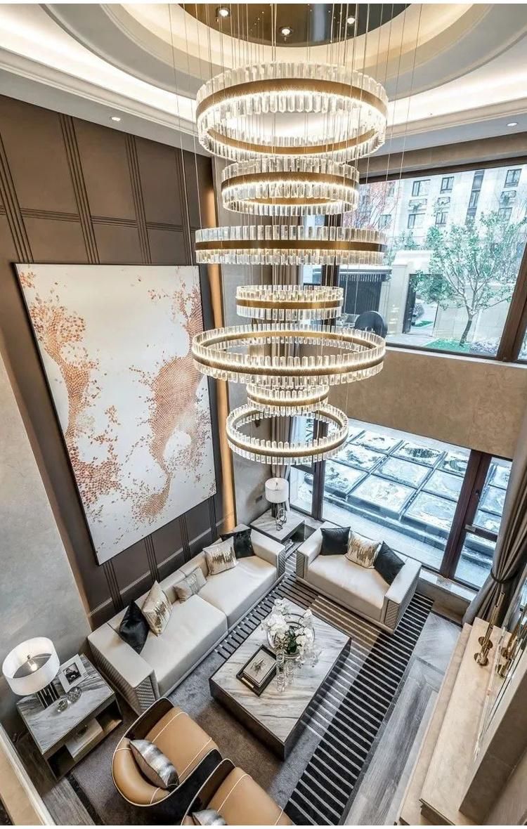 New Design Decorative Commercial Long Staircase Big Custom Modern Round Crystal LED Chandelier Light