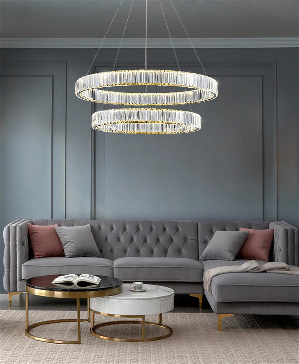 Modern Chandelier Villa Stairs Crystal Steel LED Pendant Chandelier Lighting
