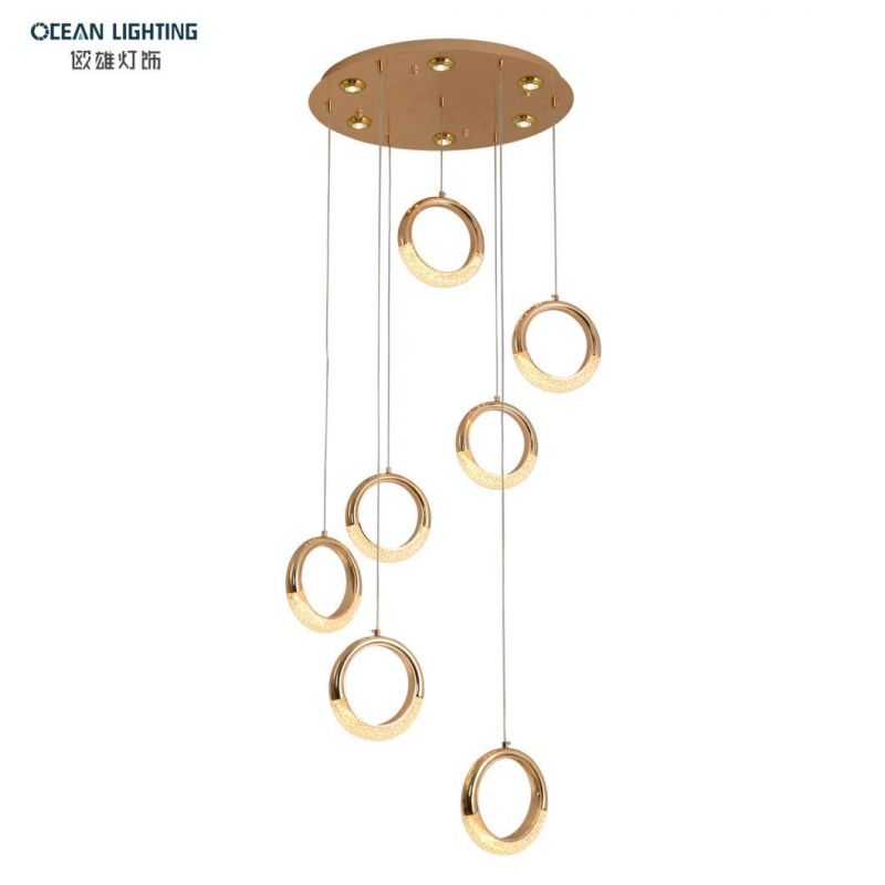 Iron Acrylic Modern Living Room Bar Modern LED Chandelier Interior Decoration Round Custom Gold Pendant Lamps