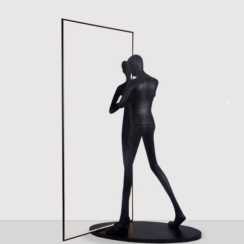 Black Odern Design Fiberglass Art Abstract Man Floor Lamp Hotel Lobby Sculpture Decor Floor Lamp