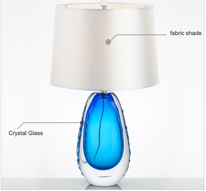 Hotel Modern Crystal Murano Glass Table Lamp Light with Fabric Shade in blue Color