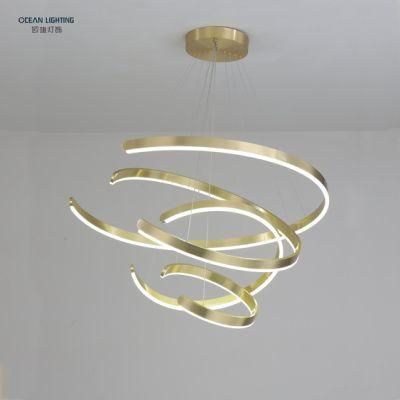 Chinese Factory Home Lights Modern Customized Rings Golden LED Pendant Lighting