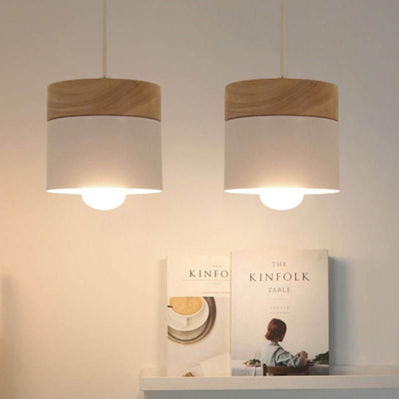 Nordic Simplicity LED E27 Pendant Light Modern Macaron Hanging Lights Home Improvement Iron and Wood Decoration Pendant Lamp Pendant Light