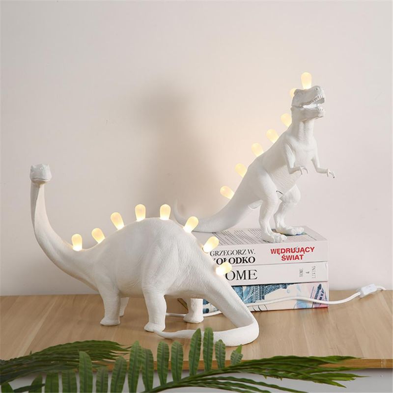 Jurassic Dinosaur Table Lamps for Bedroom Resin Brontosaurus T-Rex LED Desk Lamp Luminaire Home Art Decor Light Fixtures