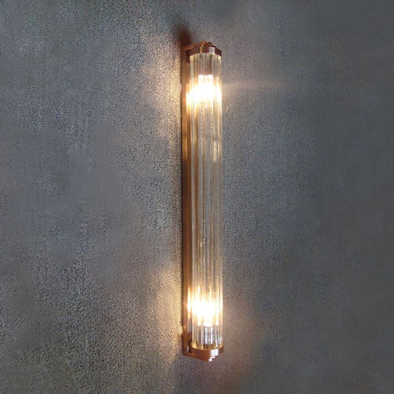 Rose Gold Anodized Metal and Clear Glass Rods Lamp Shade Wall Lamp.