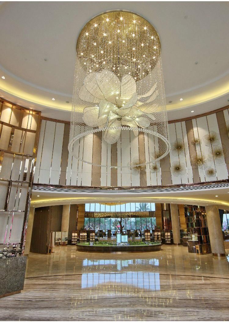 Flower Shape Decorative Hotel Stair Glass Stainless Steel Custom LED Chandelier Lamp