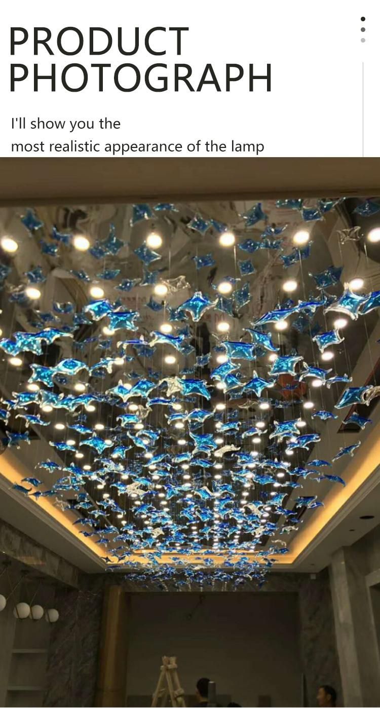 Colorful Sea Star Shape Decor Show Hall Aquarium Hotel Glass Custom Project LED Chandelier Lamp
