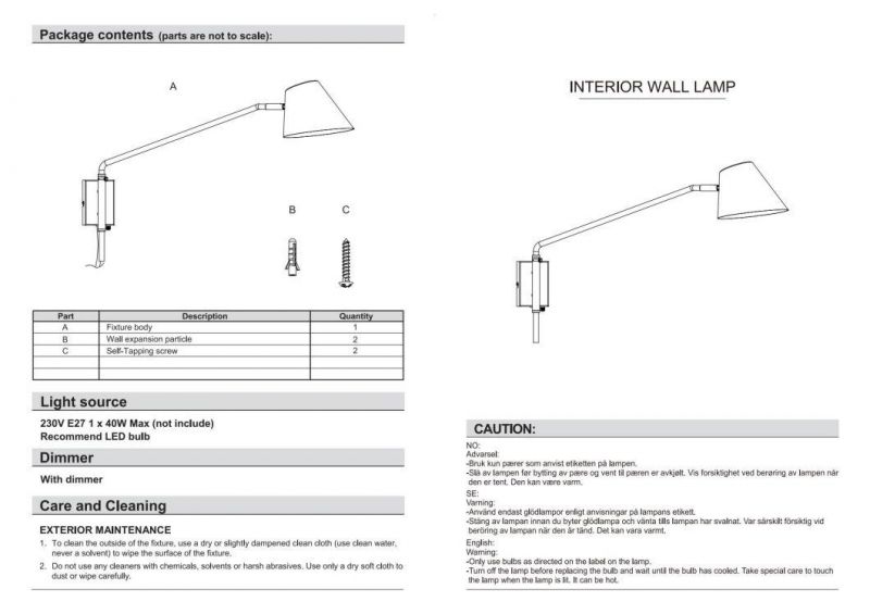 Nordic Modern Factory Direct Sales 220V LED Direct Sales Decorative Simple Hotel E27 Black Metal Lamp Wall Light