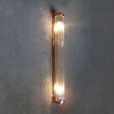 Rose Gold Anodized Metal and Clear Glass Rods Lamp Shade Wall Lamp.