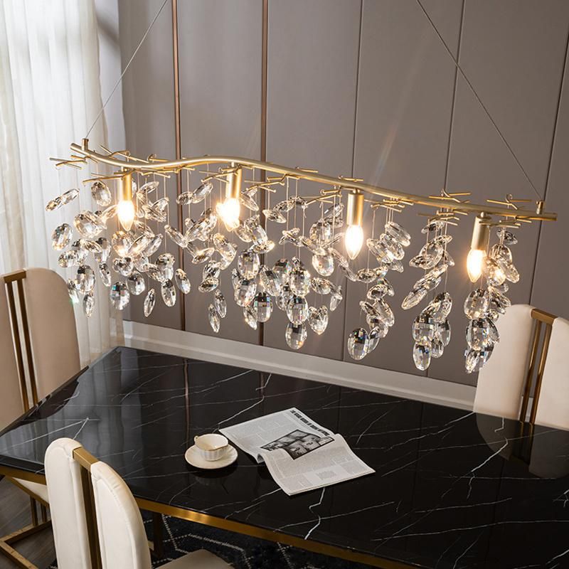 Villa Living Room Pendant Lamp Light Luxury Full Copper Crystal Bedroom