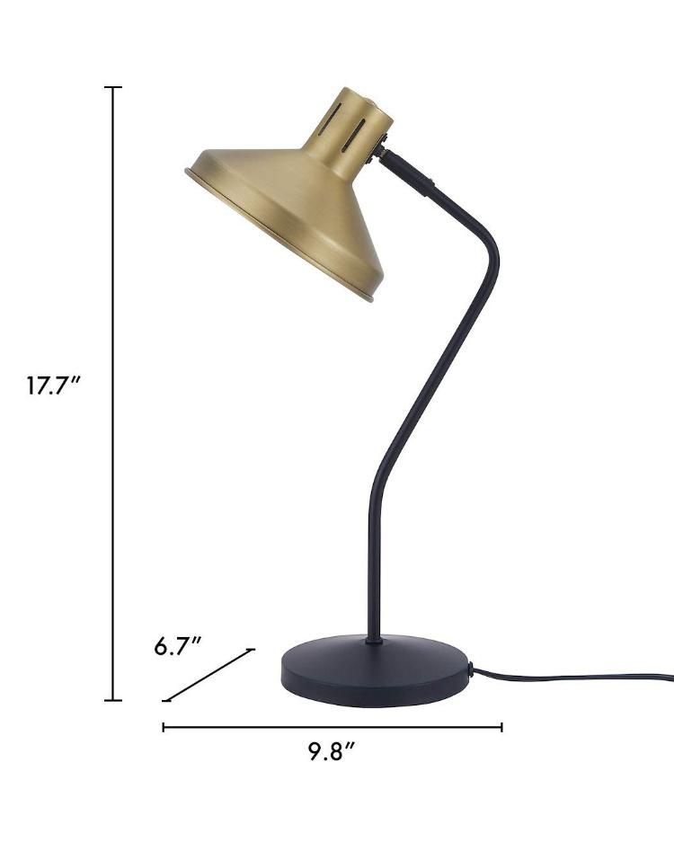 Jlt-6712 Simple Satin Black Steel Table Light with Brass Lampshade