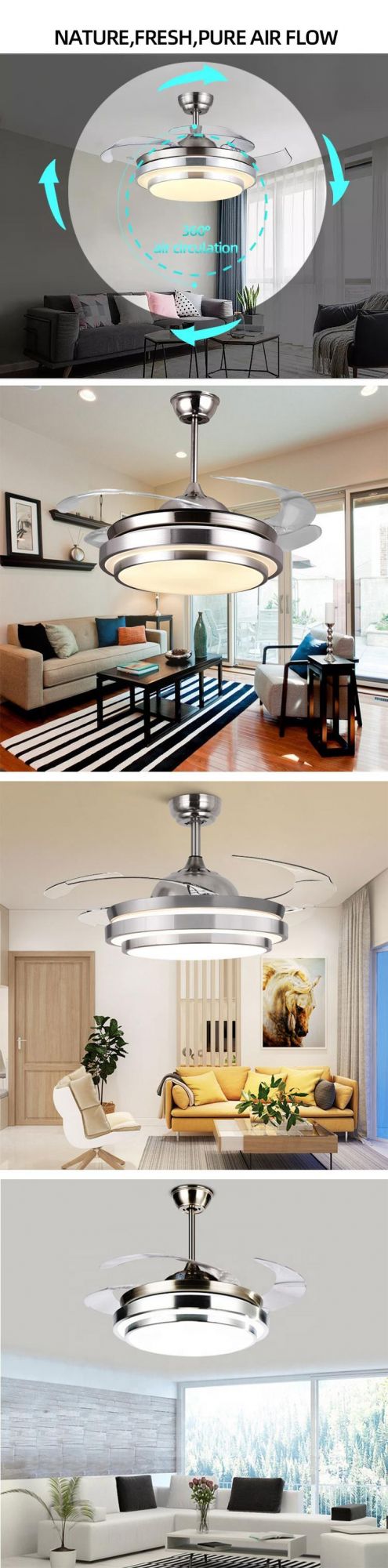 American Modern Countryside Style Chandelier Cooling Fan with Lights Household Use