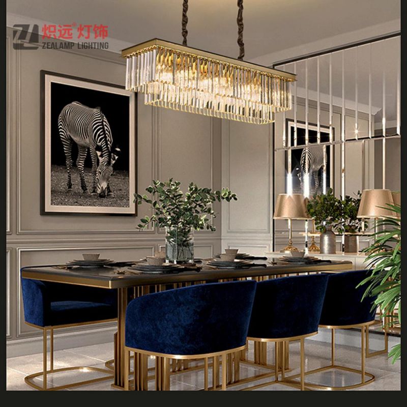 Dining Table Lighting Metal Rectangle Crystal Chandelier