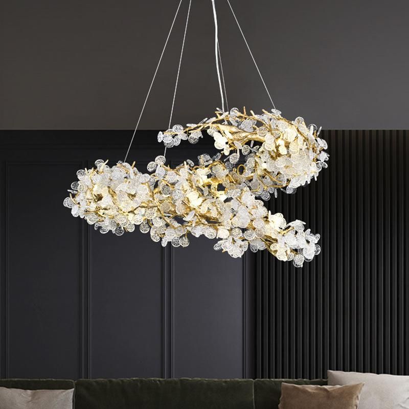 All Copper Chandelier Living Room Lamp Branch Crystal Pendant Lamp