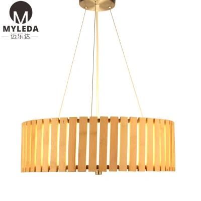 Lantern-Design Bamboo Wooden Fabric Pendant Light for Hotel