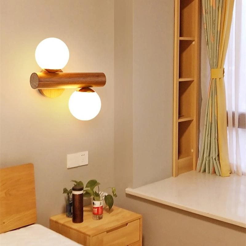 Wood Double Head Wall Lamp Creative Personality Bedroom Bedside Light Stair Lighting