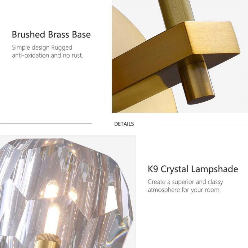 Modern Brass Wall Sconces Gold Wall Lamp with Crystal Globe Lampshade for Bathroom Bedroom Hallway Flush Mount