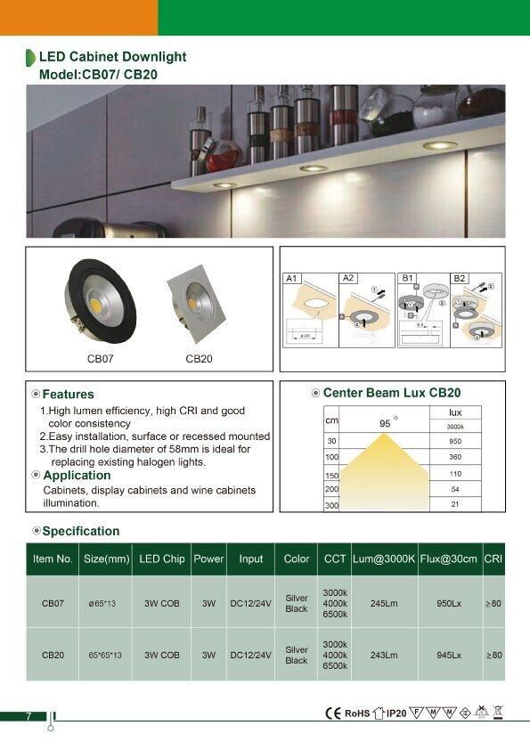 DC12V COB LED Cabinet Light Recessed Mounted with 3 Years Warranty