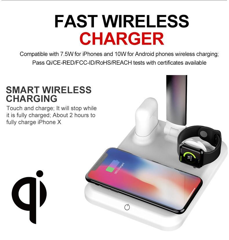 Qi Wireless Phone Iwatch Airpods Desk Lamp Touch Dimmer Wireless Charger LED Foldable Desktop Lamps