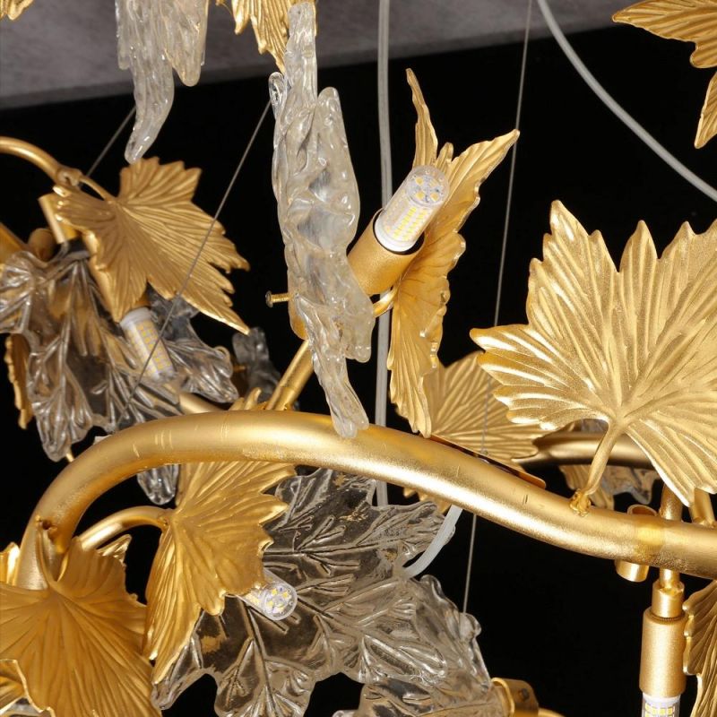 2022 Contemporary Luxury Large Indoor Ceiling Hanging Maple Leaf LED Glass Chandeliers