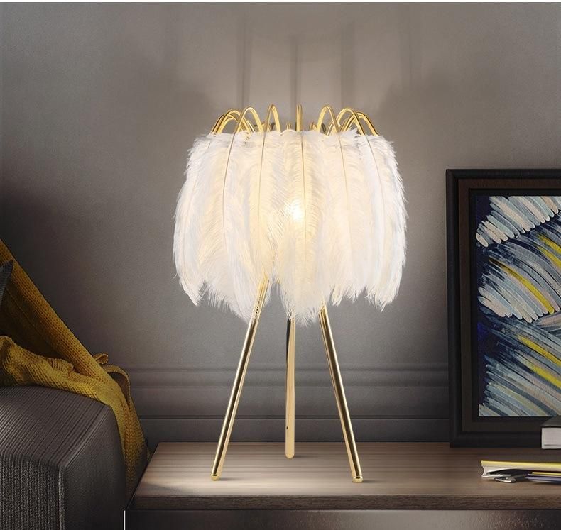 Hot Sale Modern Living Room Warm White Goose Feather Tripod Floor Lamp for Hotel, Commercial, Villa