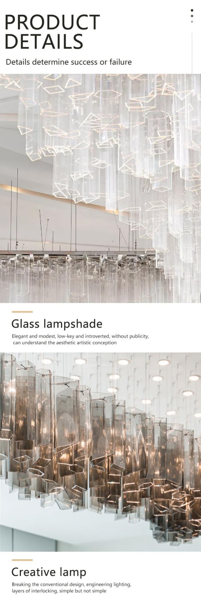 New Design Decorative Commercial Banquet Hall Villa Modern Glass Acrylic LED Chandelier Light