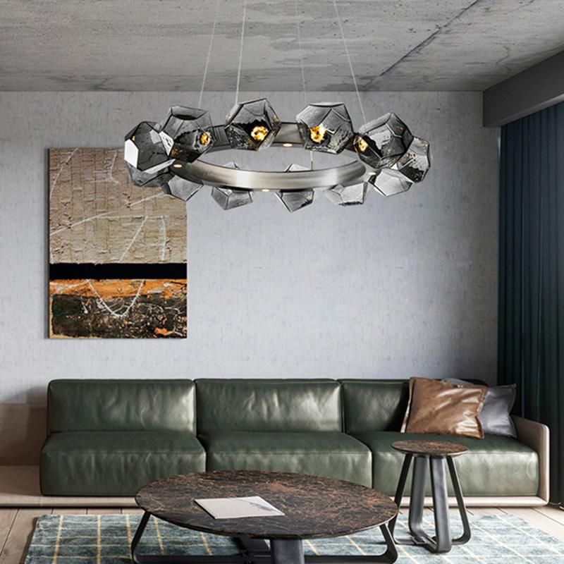 Diamond Floral Round Style Chandelier Crystal Living Room Pendant Lamp