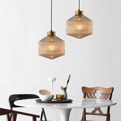 Nordic Simple Luxury Pendant Lights Counter Gustaof Drum Shaped Patterned Glass Pendant Light (WH-AP-296)