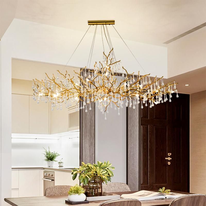 Chandelier All Copper Branches Long Dining Room Crystal Pendant Lamp