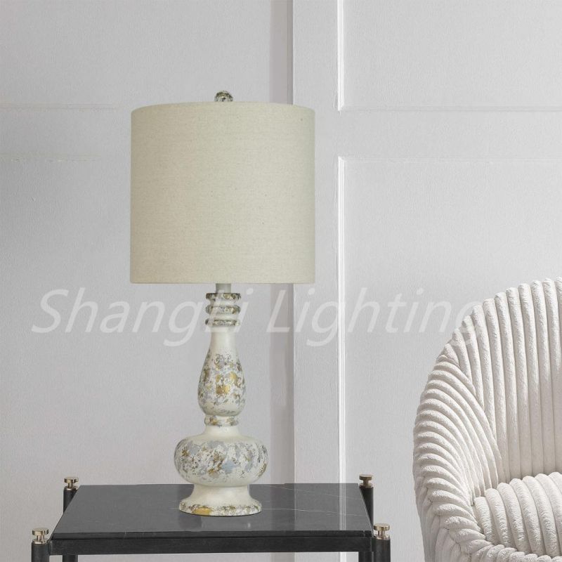 UL American Retro Wood Table Lamp Antique and Old Resin Light Gray Bedroom Bedside Lamp Living Room Decoration Lamp Study