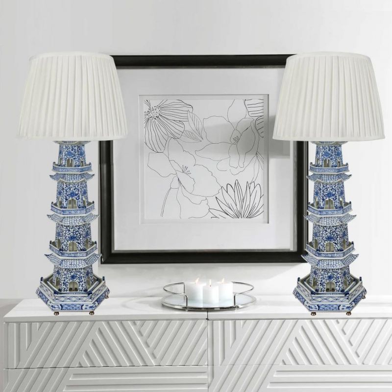 Chinese Style Imitation Ceramic Tower Base Lighting Exquisite Indoor Table Lamp