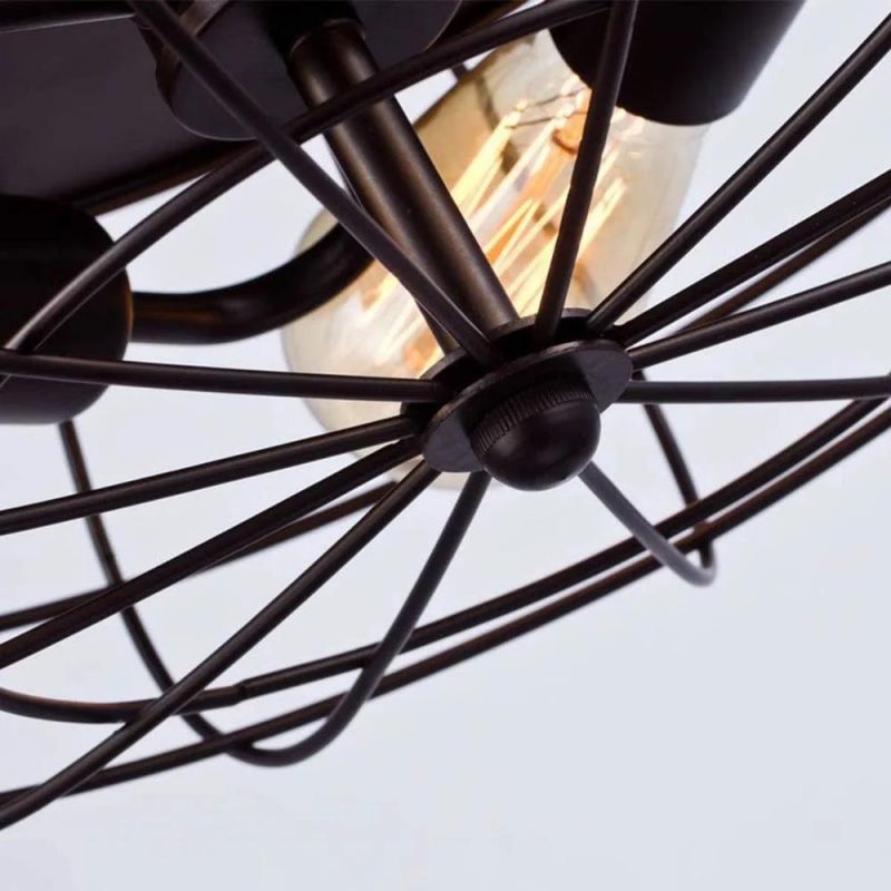 Industrial Retro Metal Cage Ceiling Light Semi Flush Moun Lamp Fixture Farmhouse Hallway Vintage Ceiling Lamp (WH-LA-35)