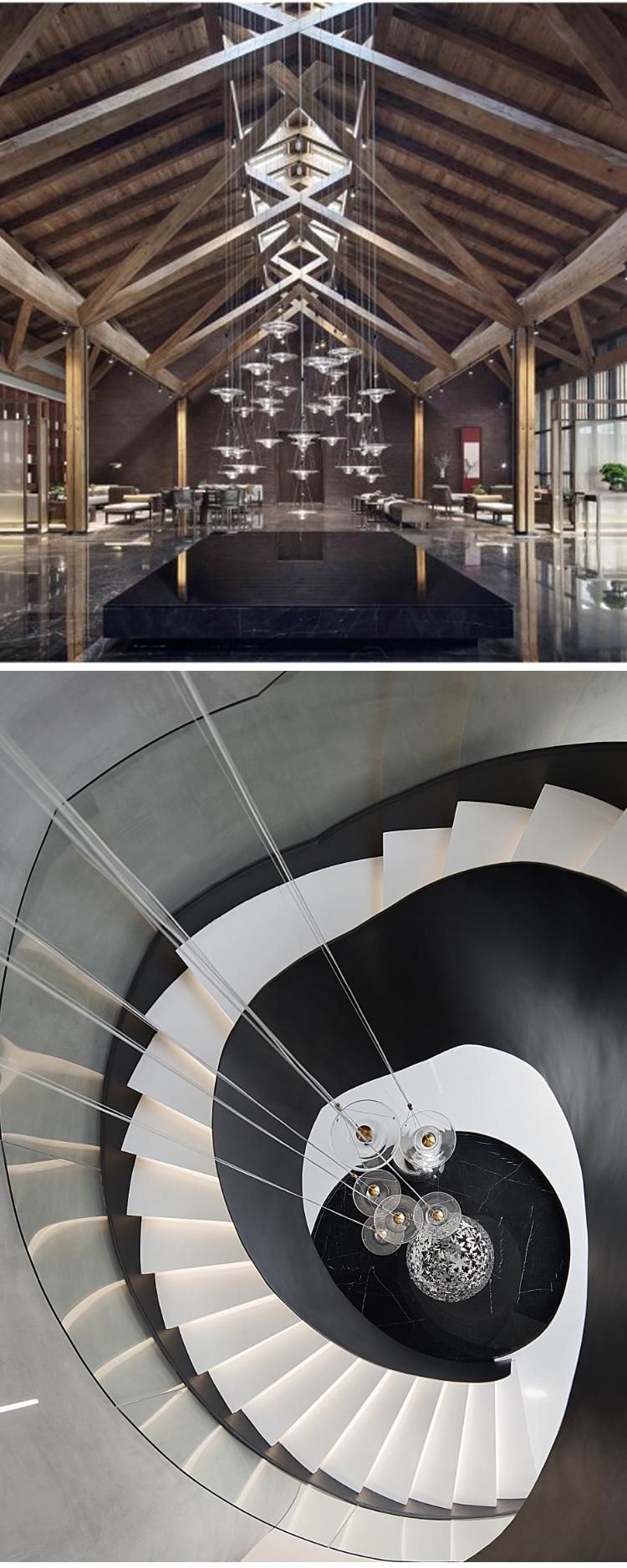 Large Custom Glass Chandelier Long Stair Pendant Light