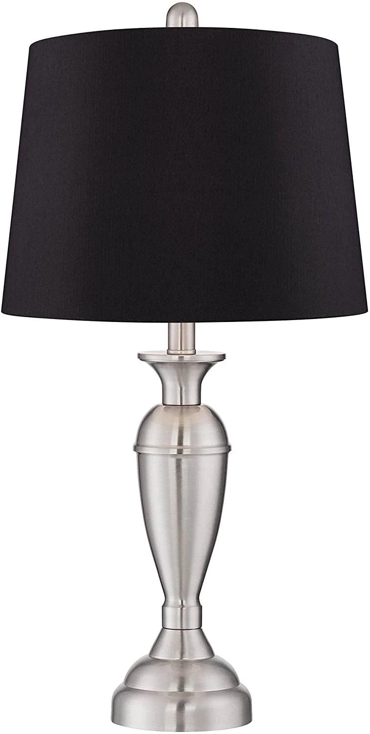 Blair Contemporary Modern Style Brushed Nickel Silver Metal Drum Shade LED Light Bulb Table Lamps for Living Room Bedroom House Bedside Nightstand Lighting